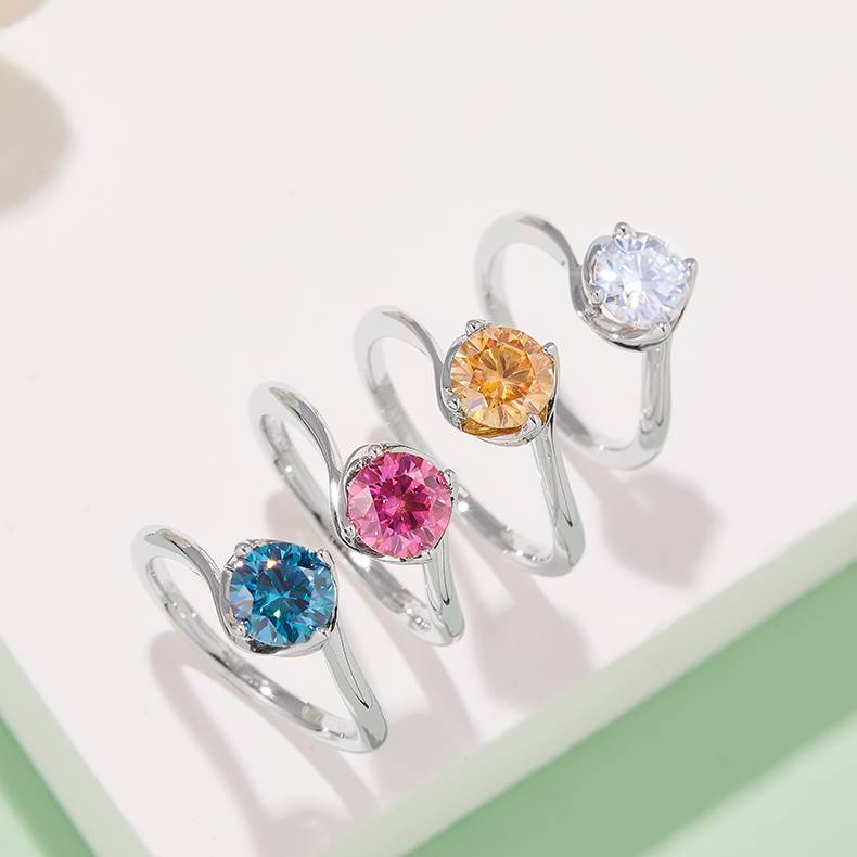 扭臂花蕾S925银镀白金MoissaniteWomen's Ring1ctD级